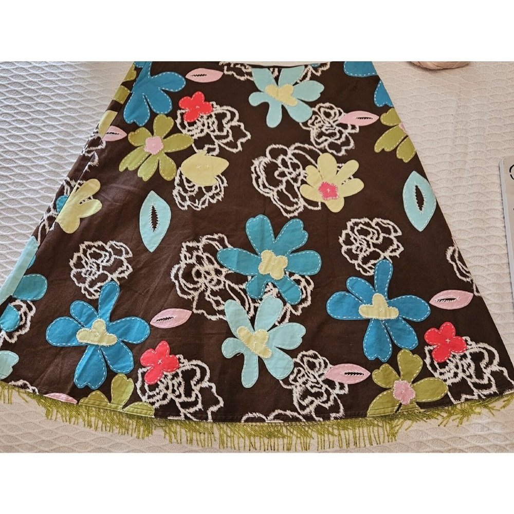 itw By Claude Brown Size 12 Patchwork Boho Beaded Fringe Skirt